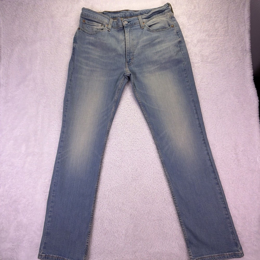 Levis 514 Straight Fit Jeans Mens 36x34 Light Wash Blue Denim Pants 00514-1286
